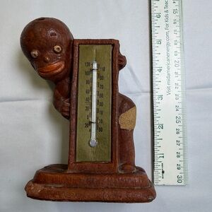 Vintage Wooden Art Sculpture with Thermometer